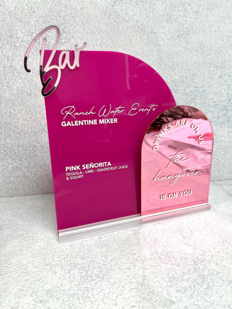 Custom 3D Acrylic Wedding Bar Sign, Double Arch Signature Drink Menu, Wedding Decoration