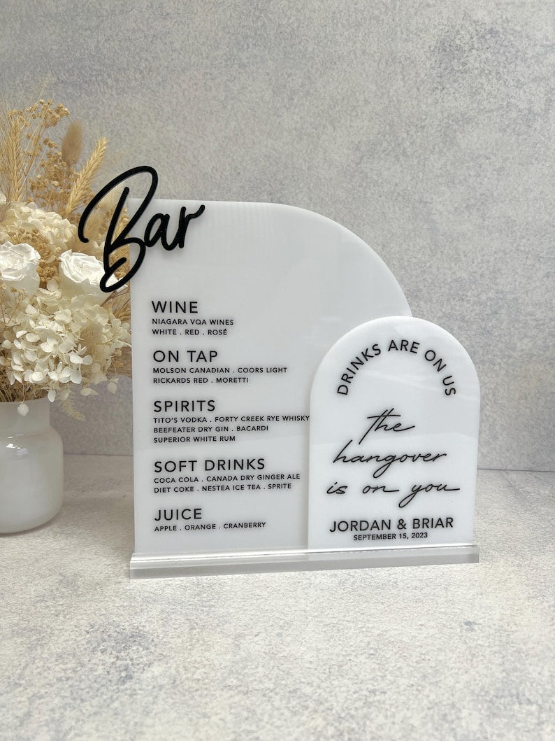 Custom 3D Acrylic Wedding Bar Sign, Double Arch Signature Drink Menu, Wedding Decoration