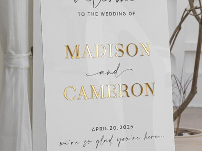 Custom Acrylic Wedding Sign With 3D Mirror Gold Names, Modern Welcome Sign, Wedding Decoration