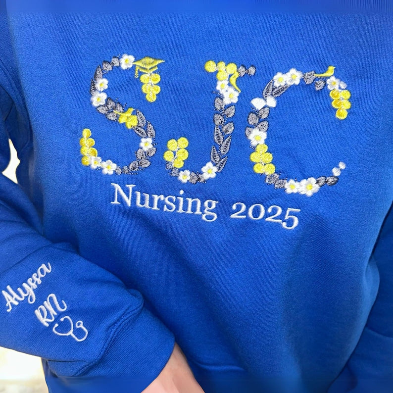 Custom College Embroidered Sweatshirt, Personalized College University High School Sweatshirt
