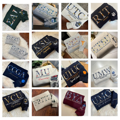 Custom College Floral Letter Embroidered Sweatshirt, Embroidery Sorority Gift Greek Letter Sweatshirt