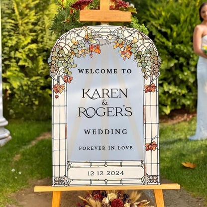 Custom Forever In Love Wildflowers Wedding Welcome Sign, Floral Mirror Wedding Entrance Sign, Wedding Decor