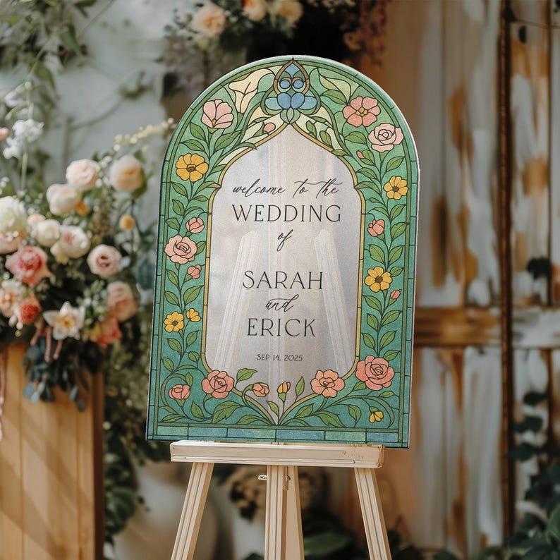 Custom Acrylic Wedding Welcome Sign with Wildflowers, Floral Mirror Wedding Entrance Sign, Modern Acrylic Wedding Decor