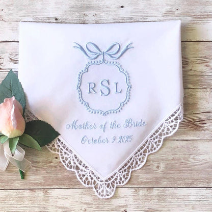 Personalized Wedding Handkerchief for Bride, Custom Initials And Date Handkerchief, Bridal Wedding Day Gift