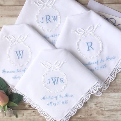 Personalized Wedding Handkerchief for Bride, Custom Initials And Date Handkerchief, Bridal Wedding Day Gift