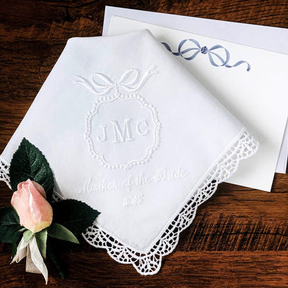 Personalized Wedding Handkerchief for Bride, Custom Initials And Date Handkerchief, Bridal Wedding Day Gift