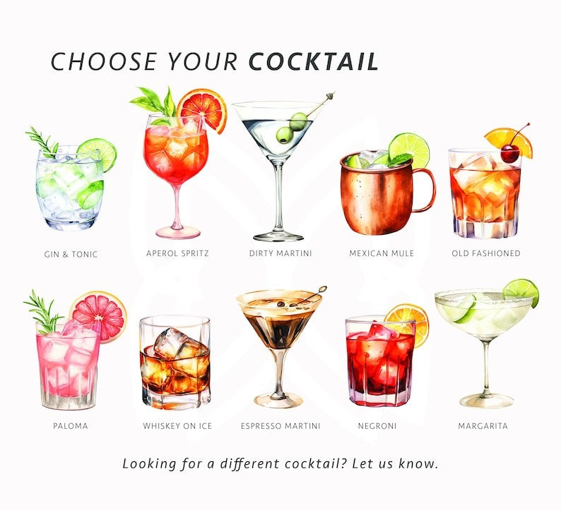 Custom Wedding Signature Drink Sign, Gold Mirror Bar Menu Sign, His and Hers Wedding Cocktails