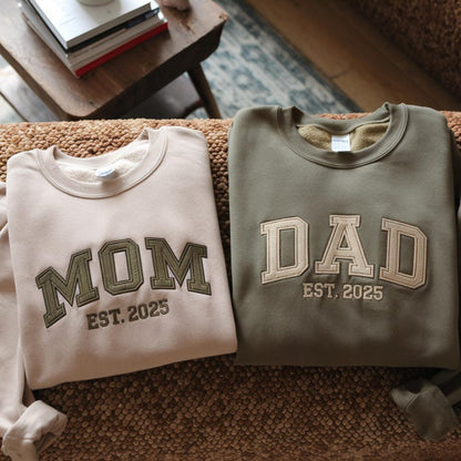 Embroidered Mom and Dad Matching Sweatshirts Mama Sweatshirt, Pregnancy Announcement, Mother's Day Gift for Mom, Dad Gift, Mom Birthday Gift