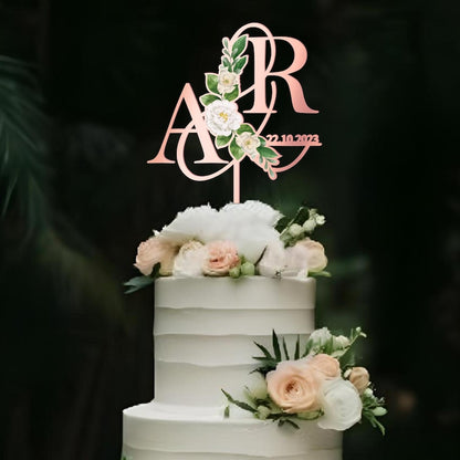 Custom Initials Date Engagement Cake Topper, Wedding Cake Decoration