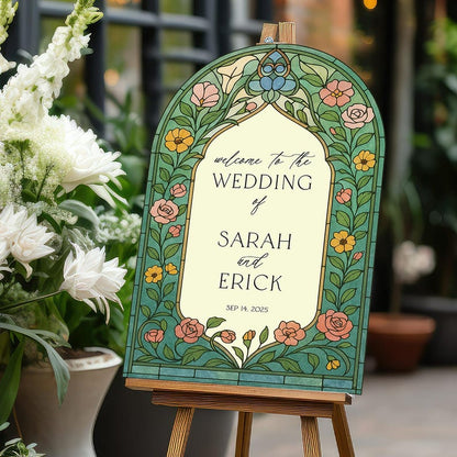 Custom Acrylic Wedding Welcome Sign with Wildflowers, Floral Mirror Wedding Entrance Sign, Modern Acrylic Wedding Decor