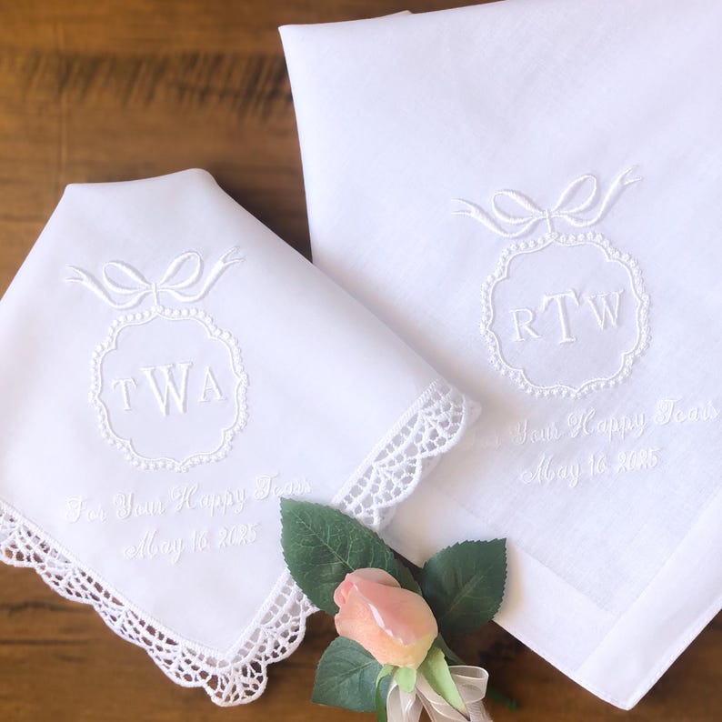 Personalized Wedding Handkerchief for Bride, Custom Initials And Date Handkerchief, Bridal Wedding Day Gift