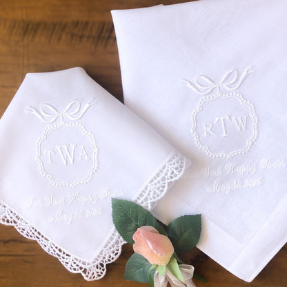 Personalized Wedding Handkerchief for Bride, Custom Initials And Date Handkerchief, Bridal Wedding Day Gift