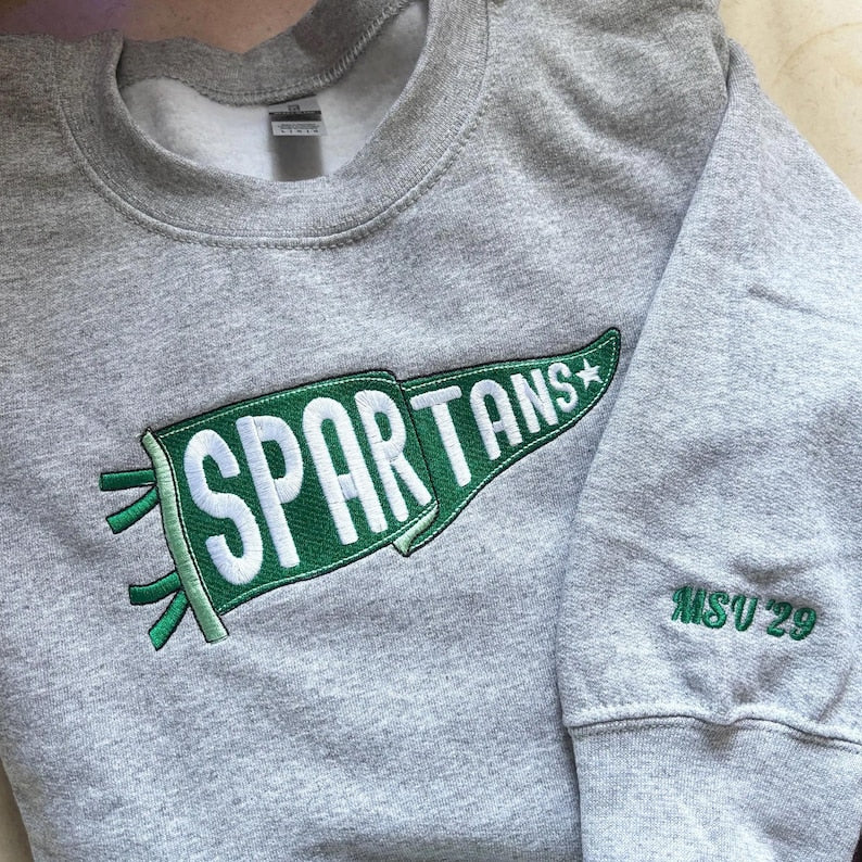 Custom Embroidered Pennant Sweatshirt With Team Name