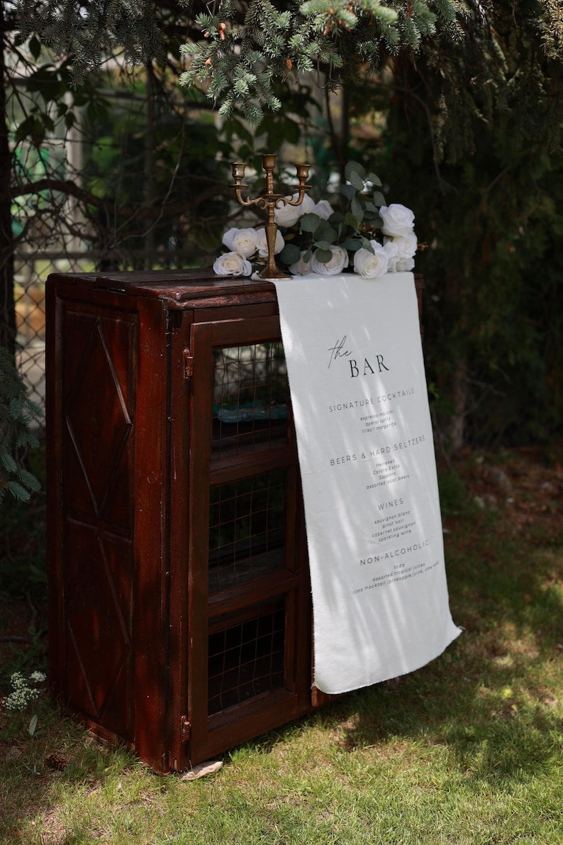 Custom Wedding Bar Menu Sign, Linen Signature Cocktails Sign, Minimalist Fabric Drink Menu, Personalized Reception Decor