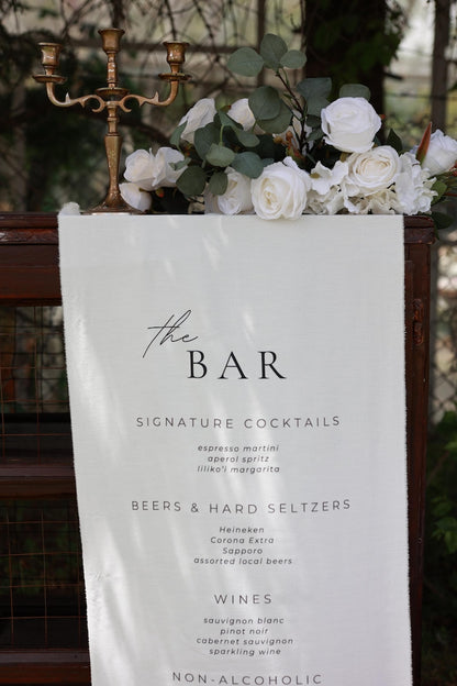 Custom Wedding Bar Menu Sign, Linen Signature Cocktails Sign, Minimalist Fabric Drink Menu, Personalized Reception Decor