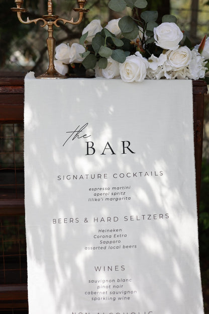 Custom Wedding Bar Menu Sign, Linen Signature Cocktails Sign, Minimalist Fabric Drink Menu, Personalized Reception Decor