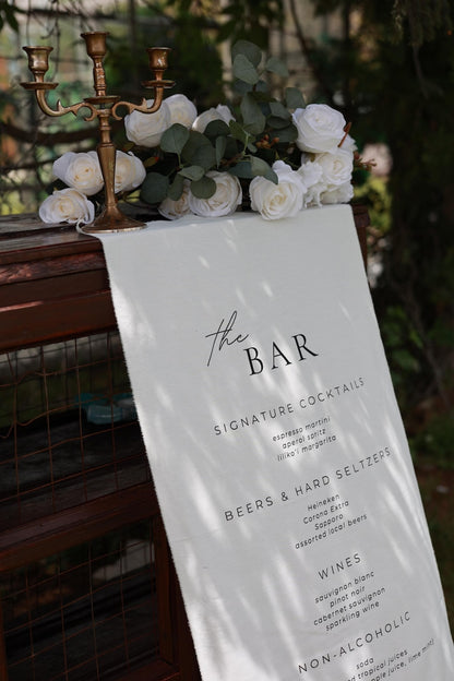 Custom Wedding Bar Menu Sign, Linen Signature Cocktails Sign, Minimalist Fabric Drink Menu, Personalized Reception Decor
