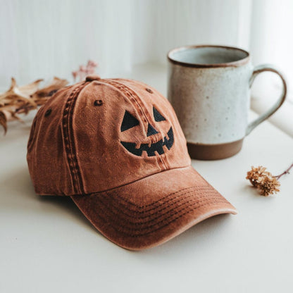 Jack-o-lantern Pumpkin Embroidered Baseball Hat, Spooky Season Embroidered Cap, Halloween Costumes Hat, Vintage Dad Cap, Halloween Gift