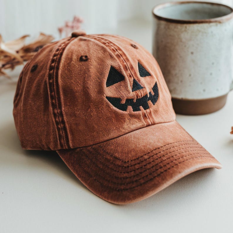 Jack-o-lantern Pumpkin Embroidered Baseball Hat, Spooky Season Embroidered Cap, Halloween Costumes Hat, Vintage Dad Cap, Halloween Gift