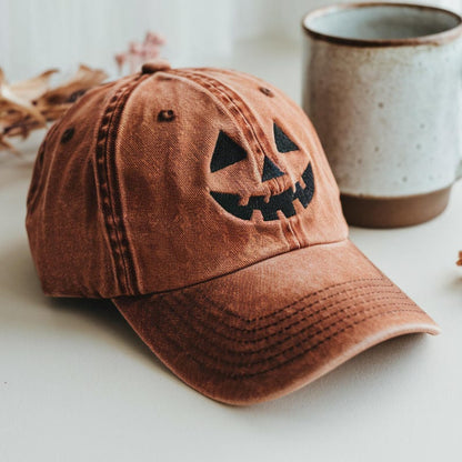 Jack-o-lantern Pumpkin Embroidered Baseball Hat, Spooky Season Embroidered Cap, Halloween Costumes Hat, Vintage Dad Cap, Halloween Gift