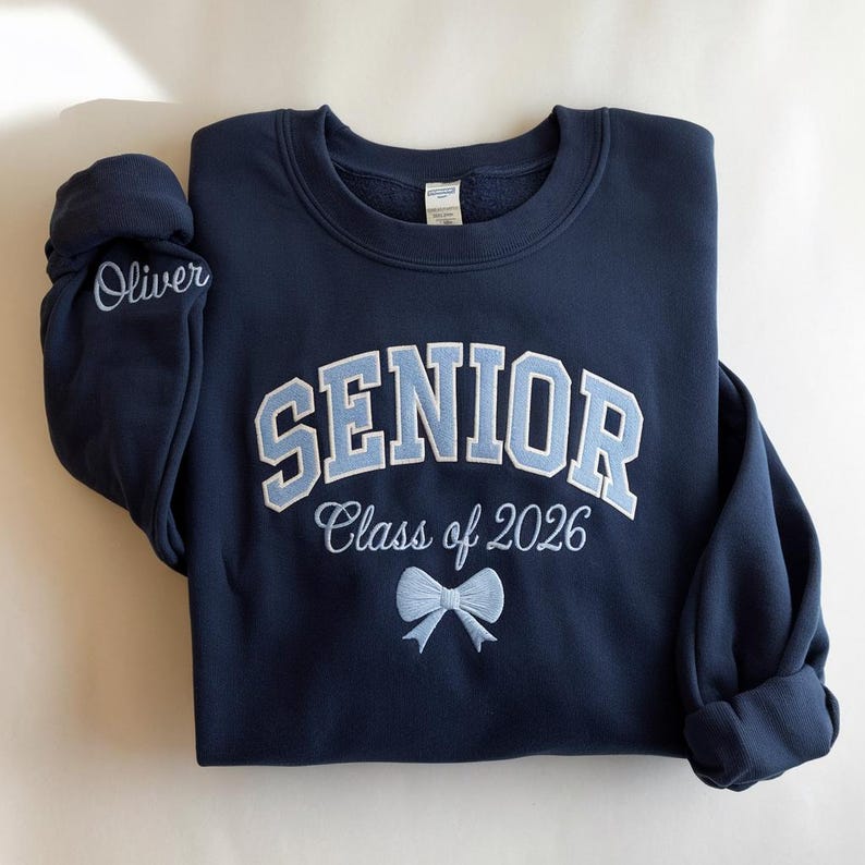 Embroidered Personalized Senior Sweatshirt, Coquette Senior Team Shirt, Senior Night, Senior Sunrise, Class of 2026, Senior Cheer Gift
