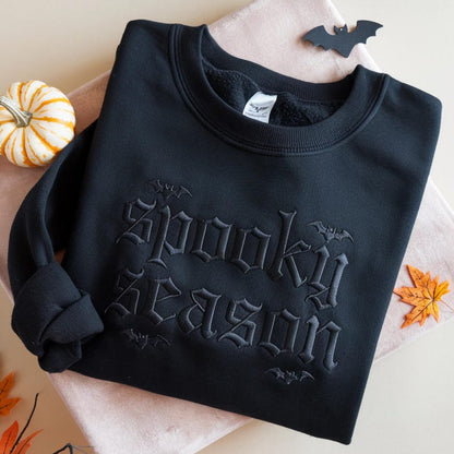 Embroidered Halloween Sweatshirt, Spooky Bat Gothic Style, Bats Sweatshirt, Spooky Season Shirt