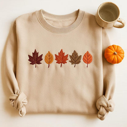 Embroidered Fall Leaves Sweatshirt, Halloween Sweatshirt, Preppy Autumn shirt, Fall Shirt for Women, Thanksgiving Crewneck, Spooky Season