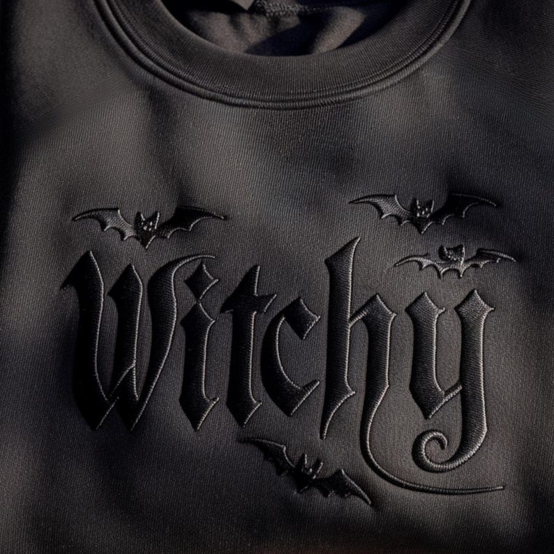 Embroidered Witchy Halloween Sweatshirt, Wiccan Bat Style Shirt, Spooky Season Shirt, Halloween Shirt