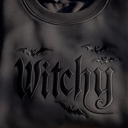 Embroidered Witchy Halloween Sweatshirt, Wiccan Bat Style Shirt, Spooky Season Shirt, Halloween Shirt
