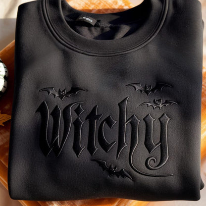 Embroidered Witchy Halloween Sweatshirt, Wiccan Bat Style Shirt, Spooky Season Shirt, Halloween Shirt