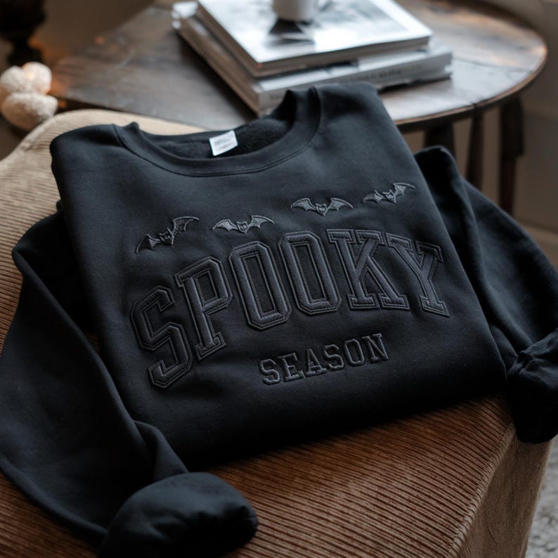 Embroidered Spooky Season Sweatshirt, Halloween Bat Style Sweatshirt, Thanksgiving Crewneck, Spooky Season