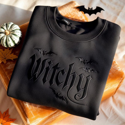 Embroidered Witchy Halloween Sweatshirt, Wiccan Bat Style Shirt, Spooky Season Shirt, Halloween Shirt