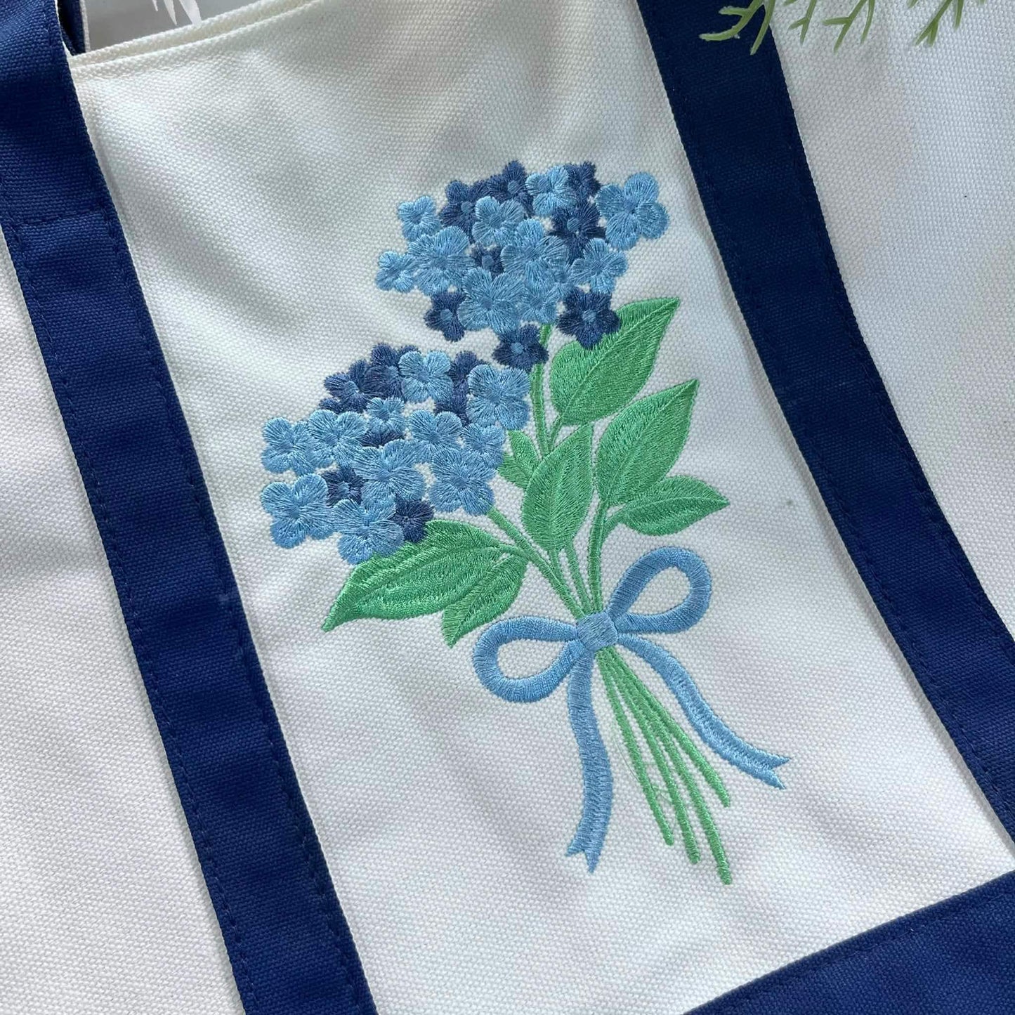 Blue Hydrangea Embroidered Canvas Tote Bag - Bridesmaid Gift - Floral Bachelorette Party Bag - Summer Vacation Beach Tote