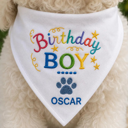 Custom Dog Birthday Bandana, Pet Party Outfit, Custom Embroidered Pet Birthday Scarf, Green Striped Puppy Bandana,Birthday Dog Outfits