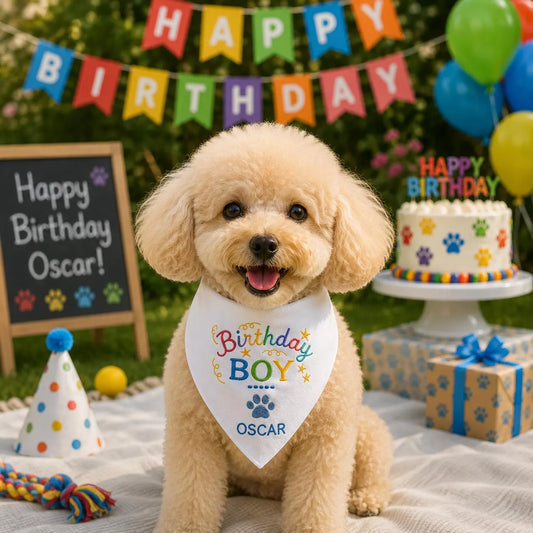Custom Dog Birthday Bandana, Pet Party Outfit, Custom Embroidered Pet Birthday Scarf, Green Striped Puppy Bandana,Birthday Dog Outfits