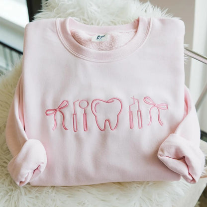 Embroidered Dental Icons Sweatshirt, Dental Hygienist Icon Shirt, Dental Graduation Gift, Dental Hygienist Coquette Shirts, RDH Gifts