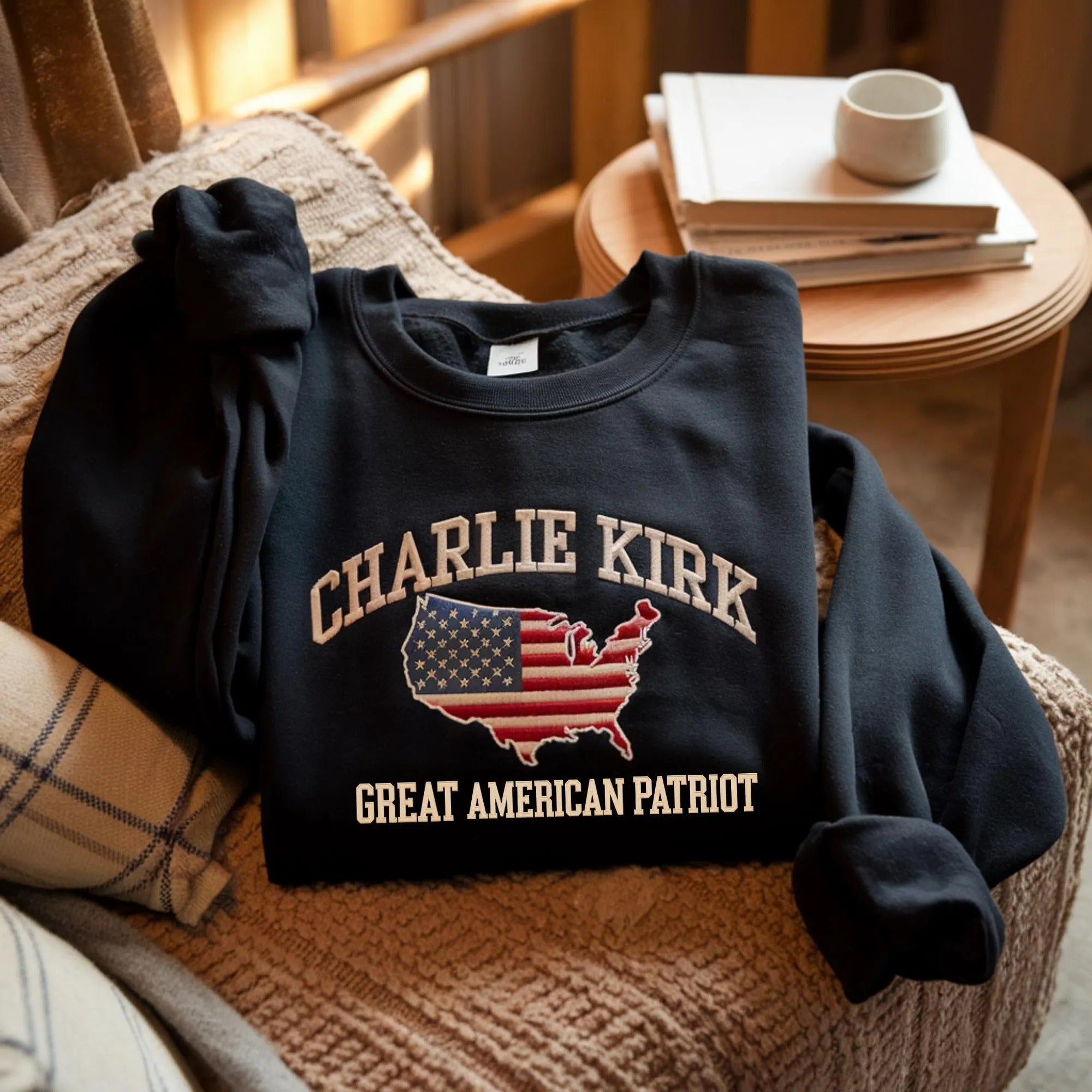 Pray For Charlie Kirk Embroidered Sweatshirt,  Patriotic Sweatshirt, Political Sweatshirt, Christian Apparel Gift