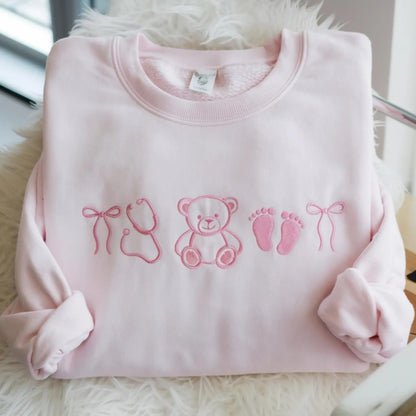 Embroidered  Nurse Sweatshirt, Coquette Bow Sweatshirt, Nurse Appreciation Gift