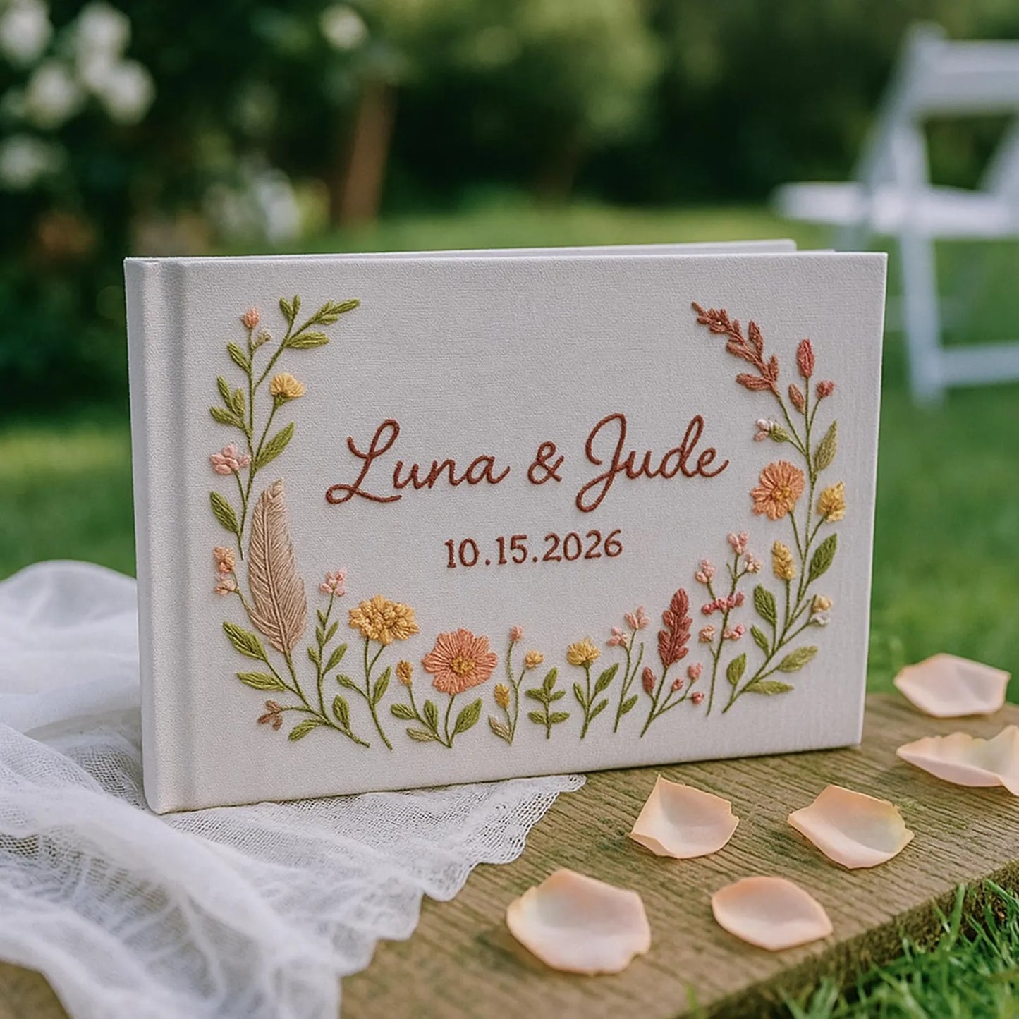 Custom Floral Hand Embroidered Wedding Guest Book, Personalized Memory Album, Floral Wedding Guestbook Ideas, Custom Personalized Memory Book