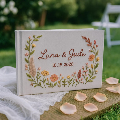 Custom Floral Hand Embroidered Wedding Guest Book, Personalized Memory Album, Floral Wedding Guestbook Ideas, Custom Personalized Memory Book