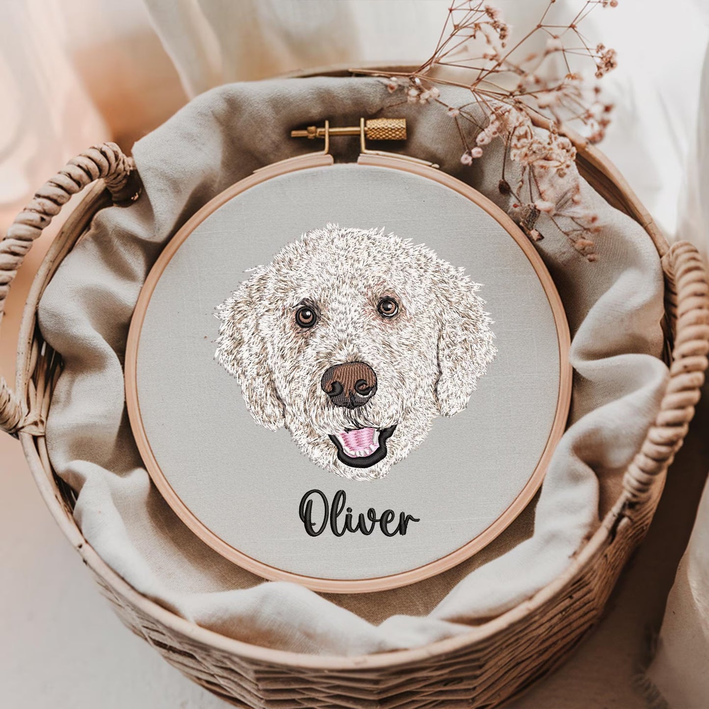 Custom Pet Portrait Embroidery Hoop, Personalized Pet Gift