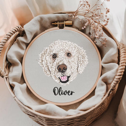 Custom Pet Portrait Embroidery Hoop, Personalized Pet Gift