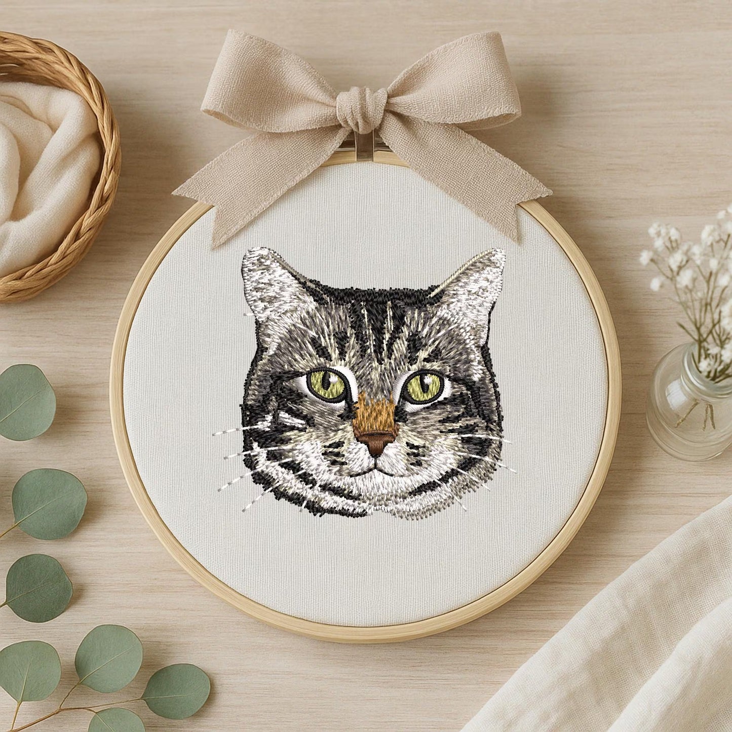 Custom Pet Portrait Embroidery Hoop, Personalized Pet Gift