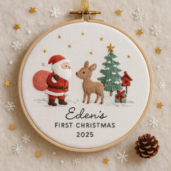 Baby’s First Christmas Ornament, Personalized Embroidered Keepsake