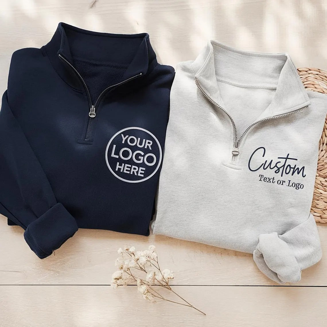Custom Logo Quarter Zip Sweatshirt, Text Embroidery for Team