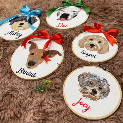 Custom Pet Portrait Embroidery Hoop, Personalized Pet Gift