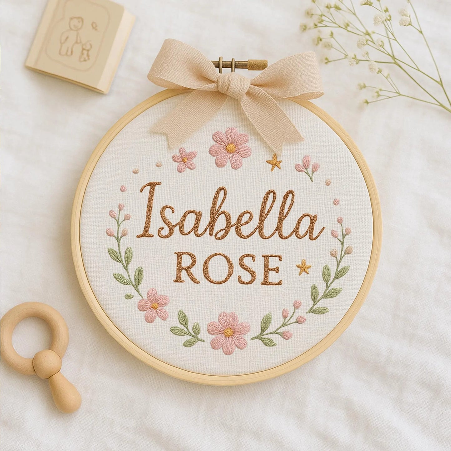 Personalized Floral Embroidered Name Hoop, Custom Baby Girl Nursery Decor, Newborn Gift, Baby Shower Keepsake