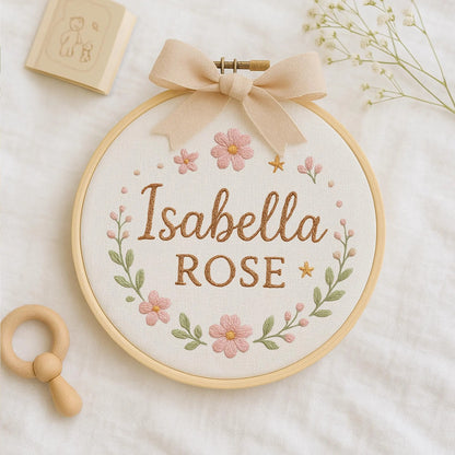 Personalized Floral Embroidered Name Hoop, Custom Baby Girl Nursery Decor, Newborn Gift, Baby Shower Keepsake