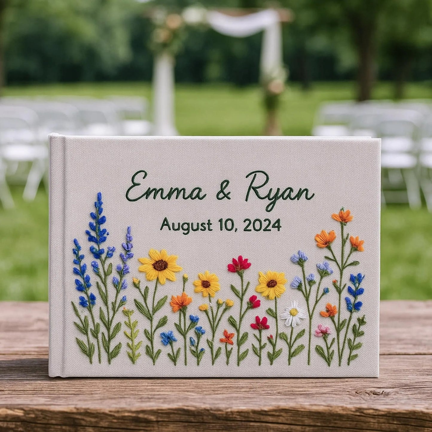 Custom Floral Hand Embroidered Wedding Guest Book, Personalized Memory Album, Floral Wedding Guestbook Ideas, Custom Personalized Memory Book