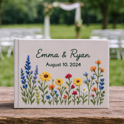 Custom Floral Hand Embroidered Wedding Guest Book, Personalized Memory Album, Floral Wedding Guestbook Ideas, Custom Personalized Memory Book